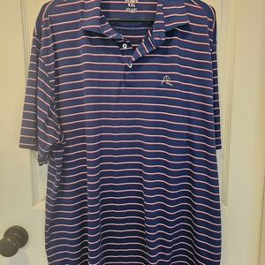 Men's Striped Polo Shirt - Navy with Red & White Stripes